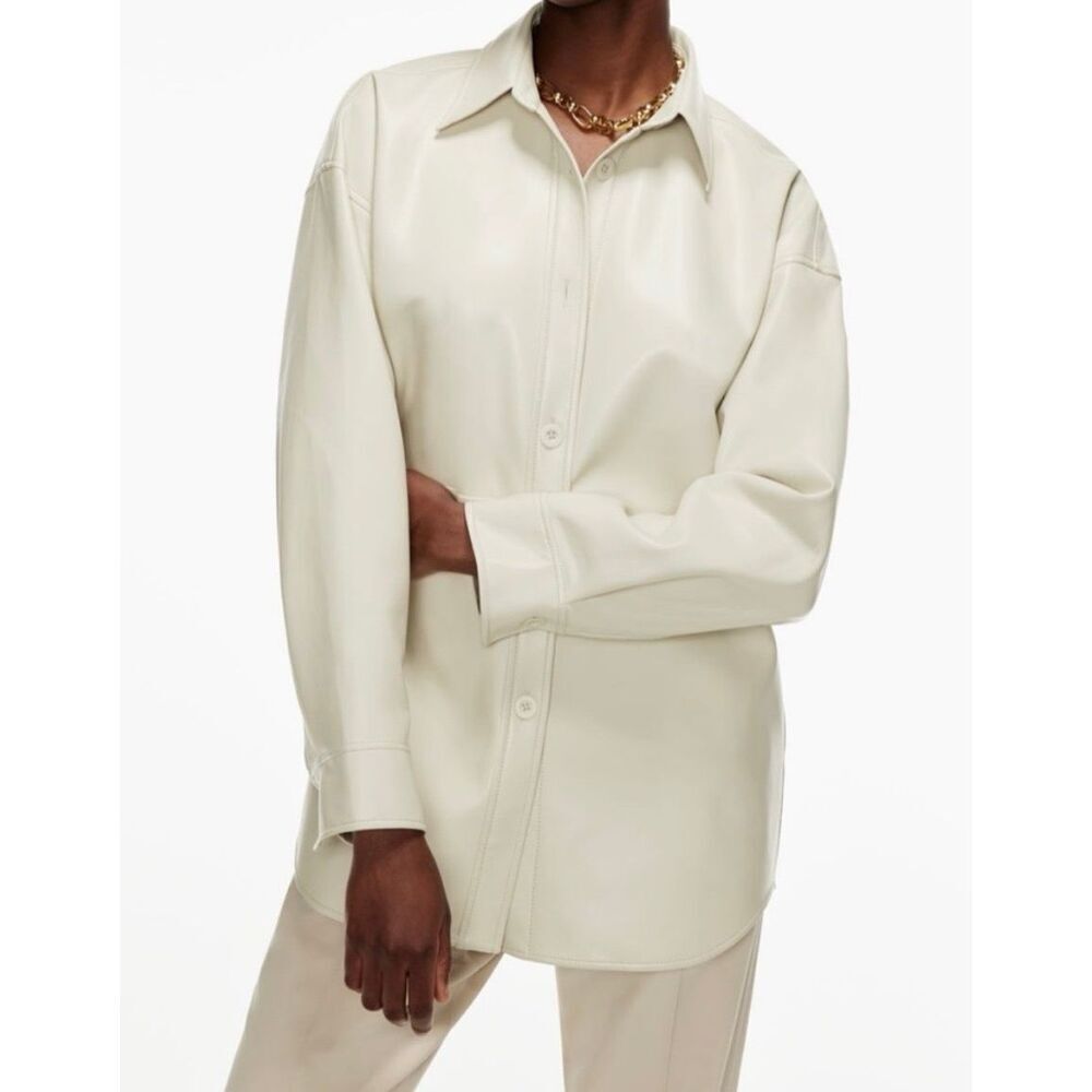 ✨Aritzia Babaton Vegan Leather Button Down Sz Small Shirt✨